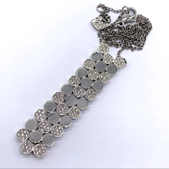 Swarovski Crystal Pave Hex Pendant Silver Necklace - Picture 1 of 3